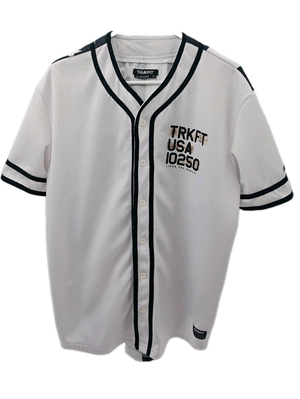 Trukfit Baseball Jersey Mens Medium Whit Black Button Up Stars Stripes Logo